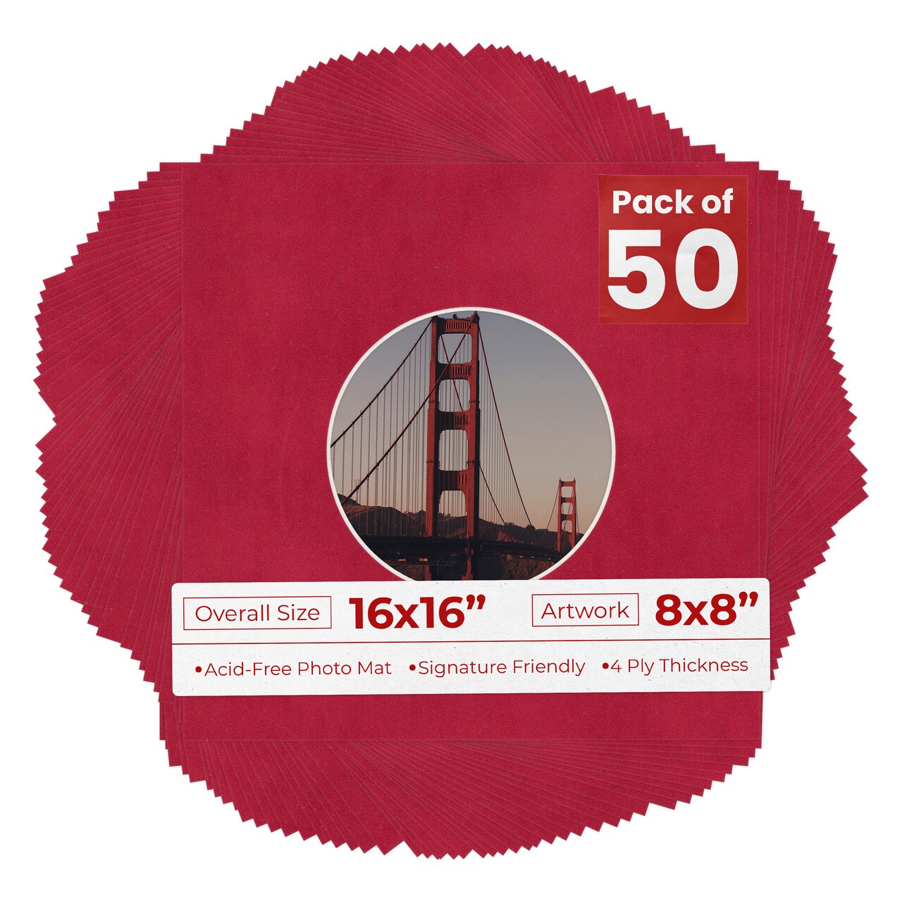 Red Suede Mat Board for 16x16 Frames - Circle Opening for 8x8 Photos